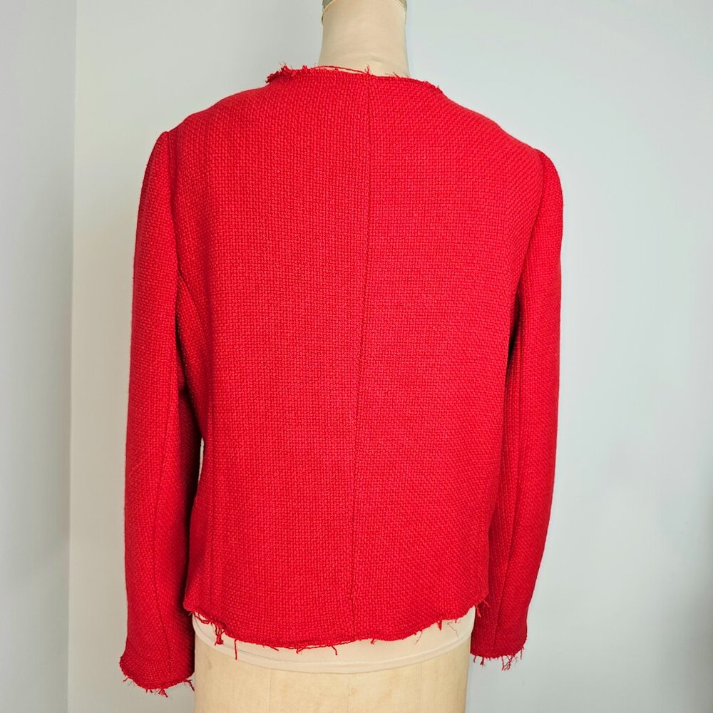 Gap Red Textured Moto Jacket Raw Edge Cropped Size 12 - Picture 4 of 13